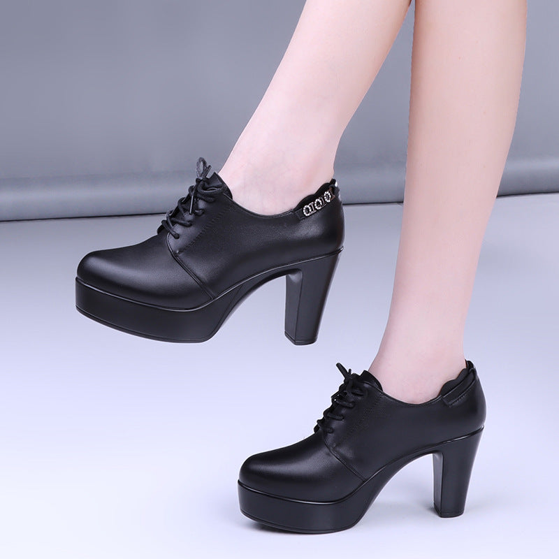 Women's Mouth Pumps Small Lace Up Round Women's Fashion Shoes