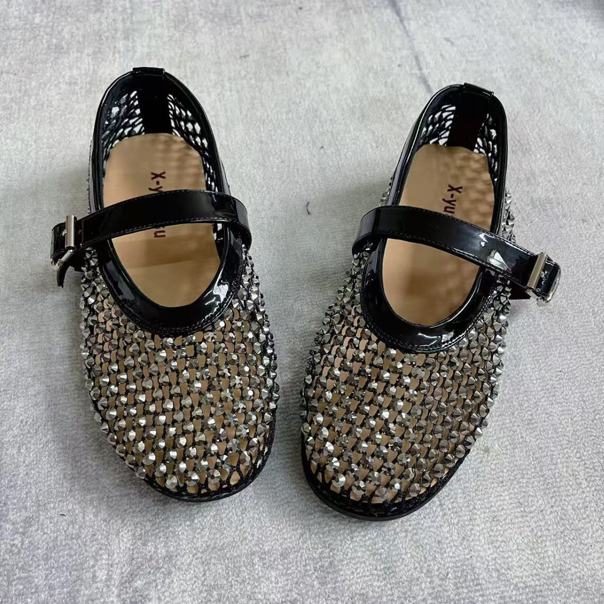 Diamond Mary Jane Summer Elegant Cowhide Flat Soft Sandals