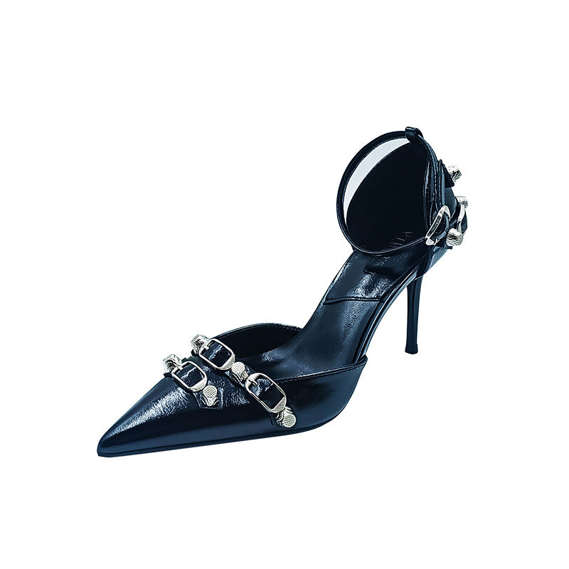 Women's Lens Rivet High Hollow Punk Stiletto Belt Women's Fashion Shoes