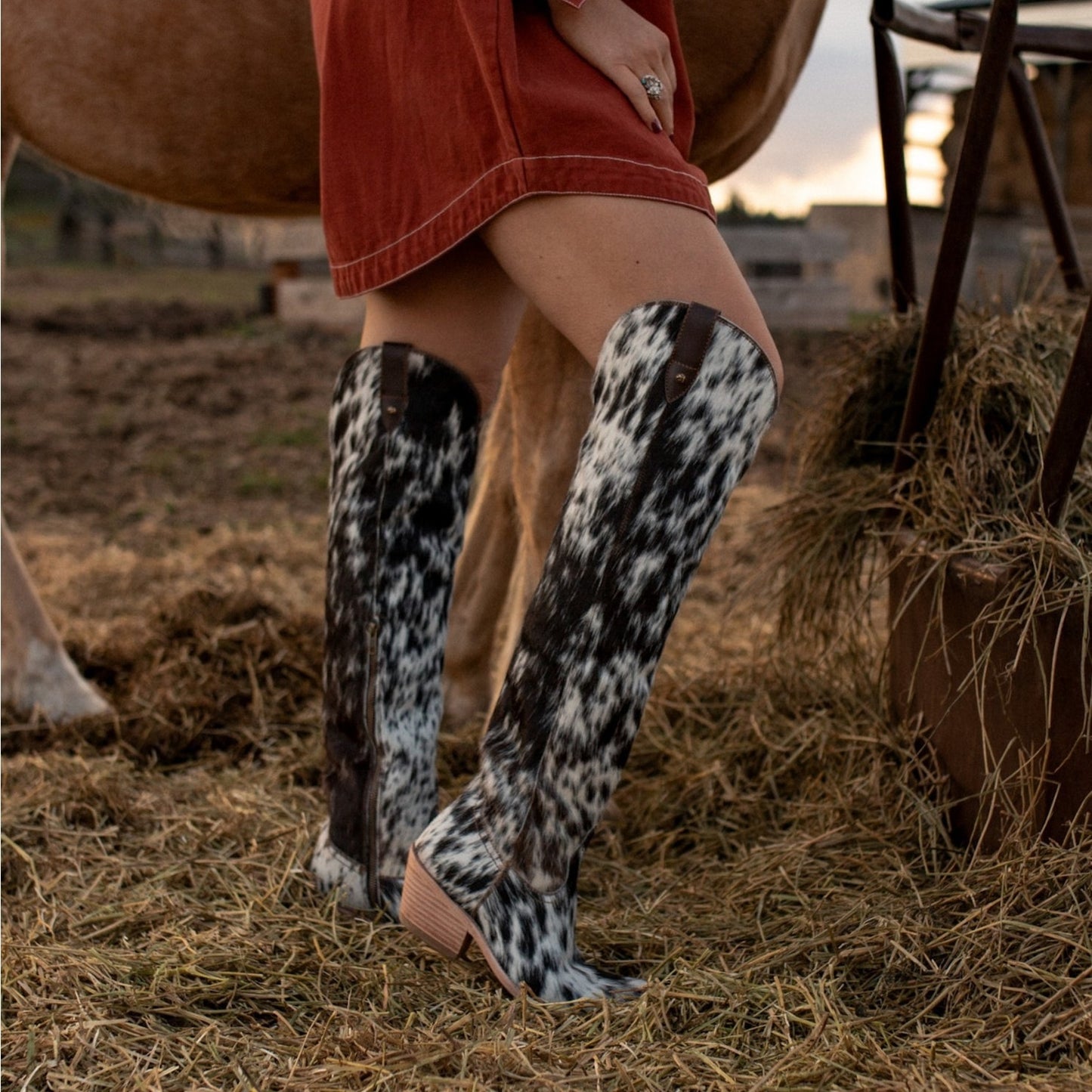 Leopard Print Imitation Horse Hair Knight Boots