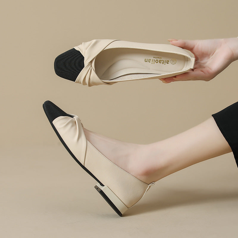 Women's Bow Style Low Low-cut Color Matching Heels