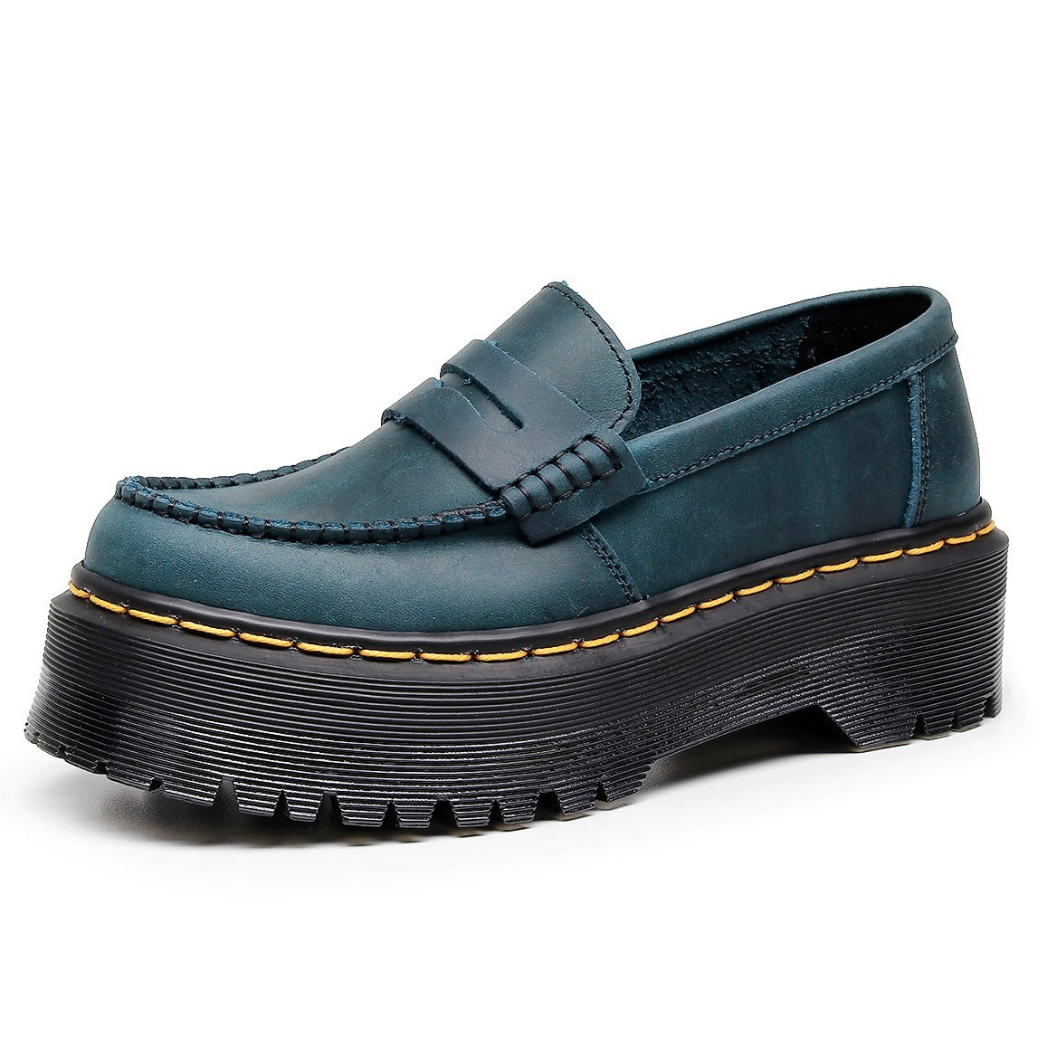 Women's First Layer Fashion Commuter Crazy Horse Black Platform Loafers