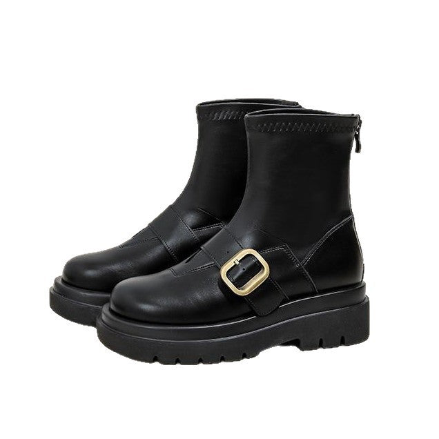Women's Insole Raise The Bottom Martin Long Round Toe Fried Street Women's Leather Boots