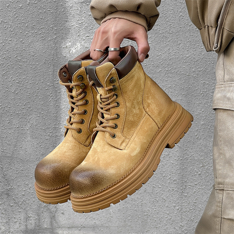 Men's Versatile Retro Ankle Thick-soled Green Tooling Boots