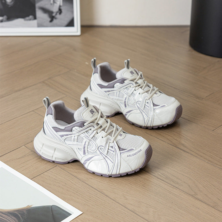 Women's Mesh Bottom Platform Dad Fleece-lined Slimming Small Women's Sports Shoes
