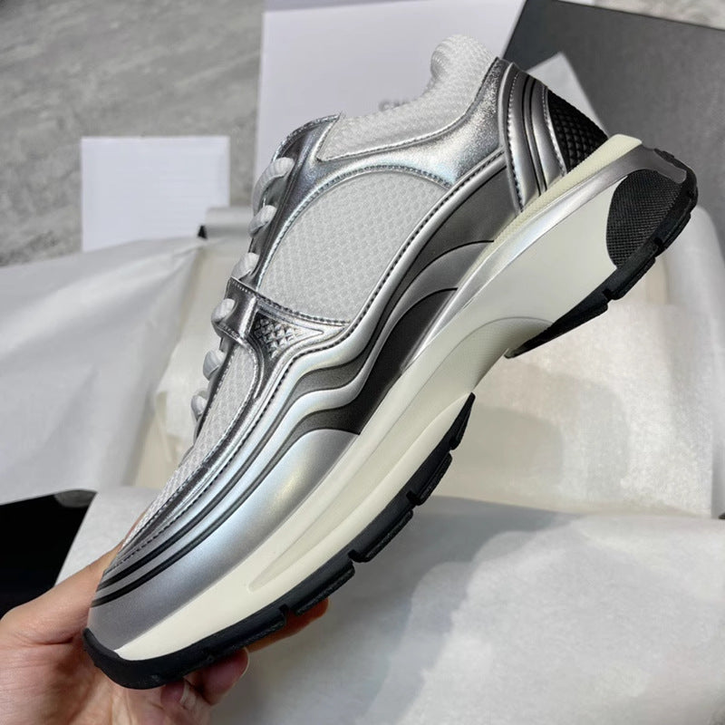 Women's Classic Style Sier Horn King Platform Dad Mesh Stitching Height Sneakers