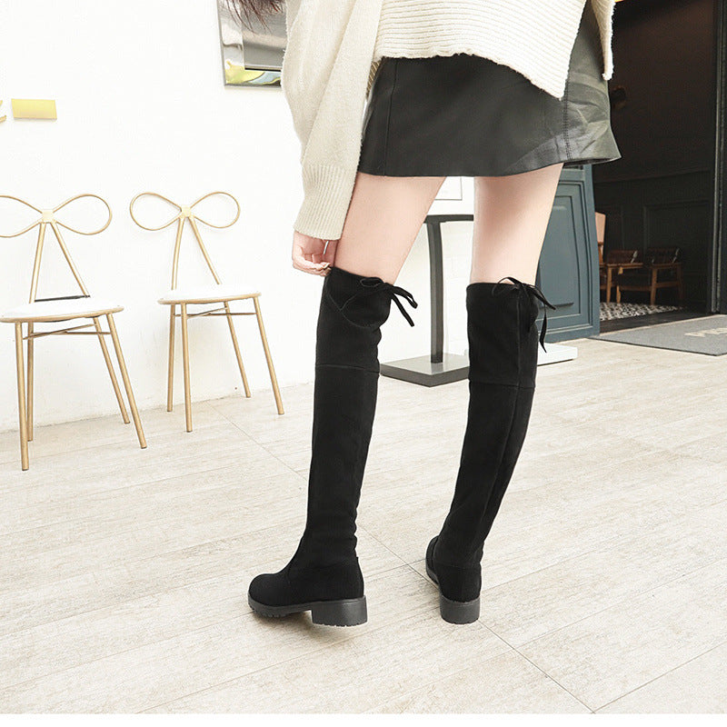 Long Female Slimming Thick Pointed Toe Boots