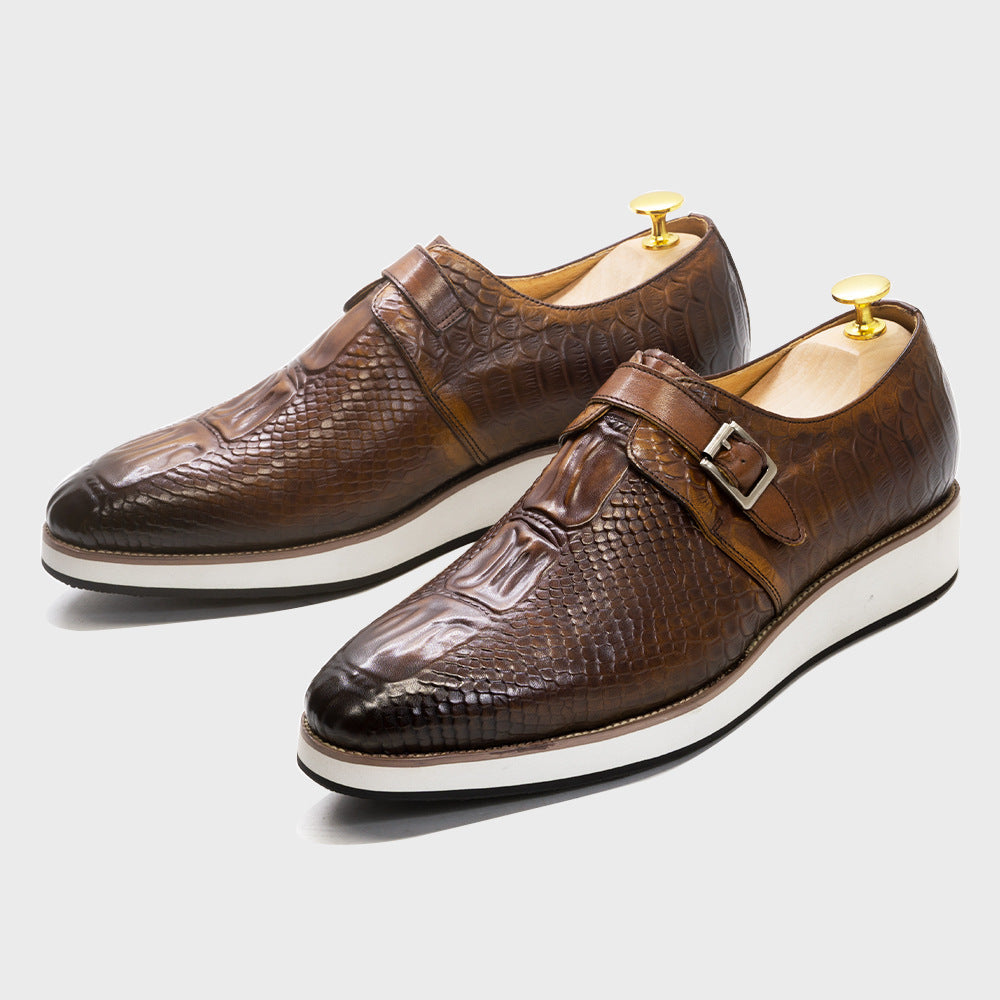 Men's Handmade Genuine Single Buckle Platform Everyday Leather Shoes