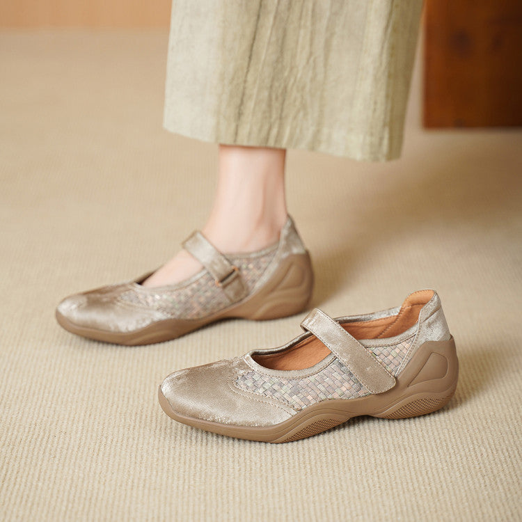 Women's Woven Strap Mary Jane Thick Bottom Shallow Women's Fashion Shoes