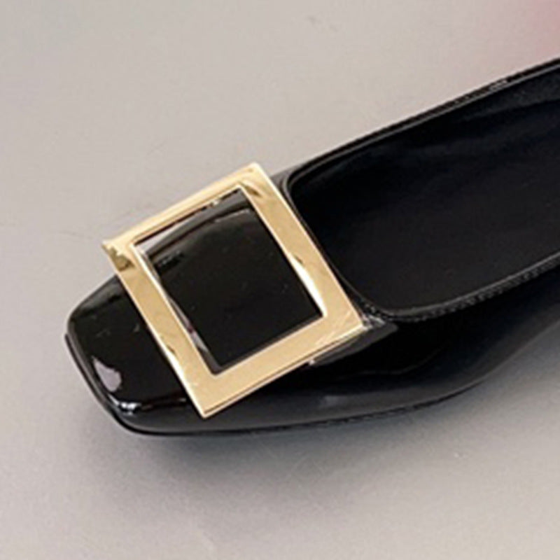Women's Classic Square Buckle Chunky Pumps Patent Toe Low-cut Mid High Women's Fashion Shoes