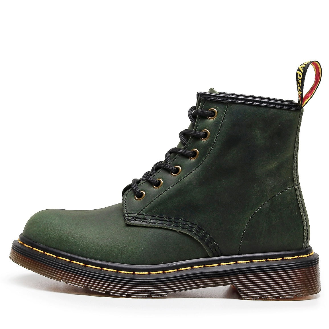 Women's & Men's Crazy Horse Dark Brown Motorcycle Retro British Style Short Round Women's Leather Boots