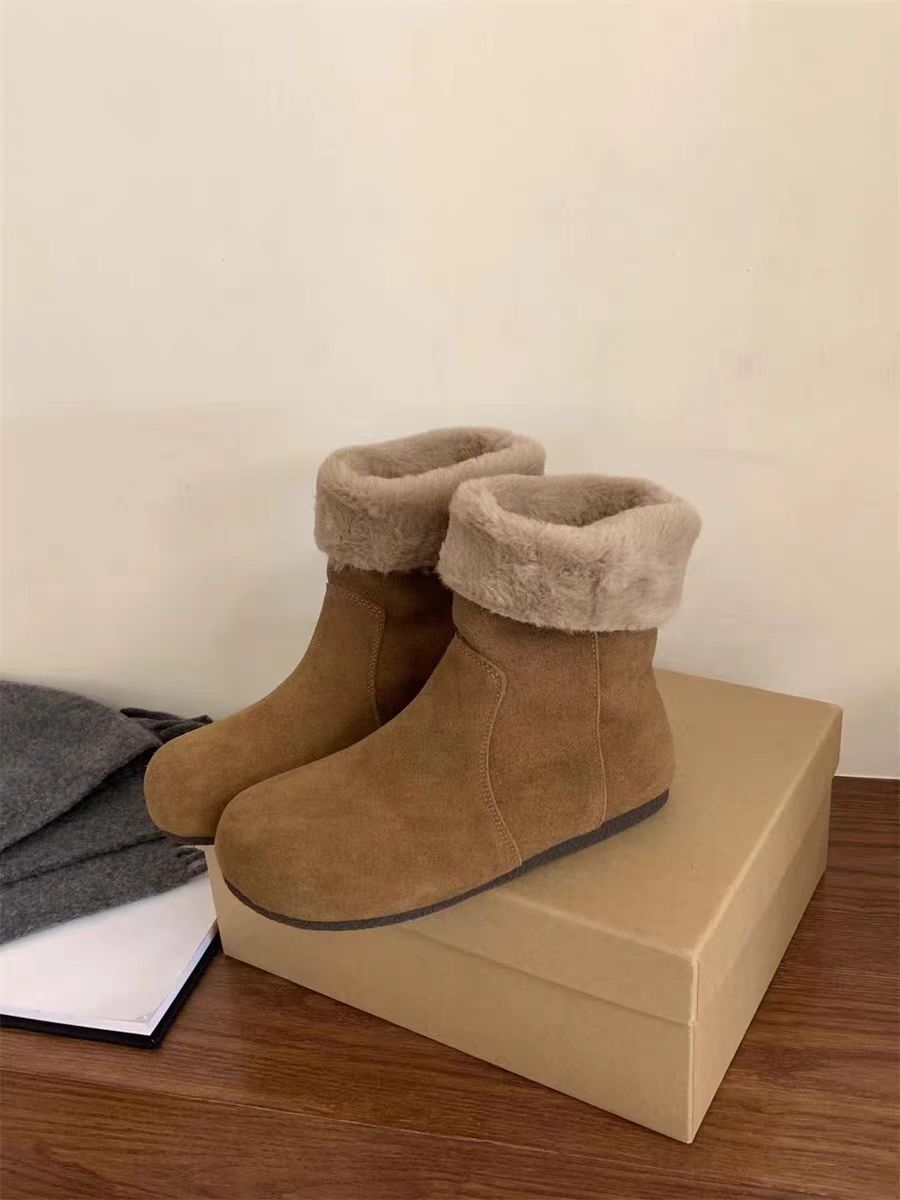 Women's Artistic Suede Flat Ankle Round Toe Women's Leather Boots