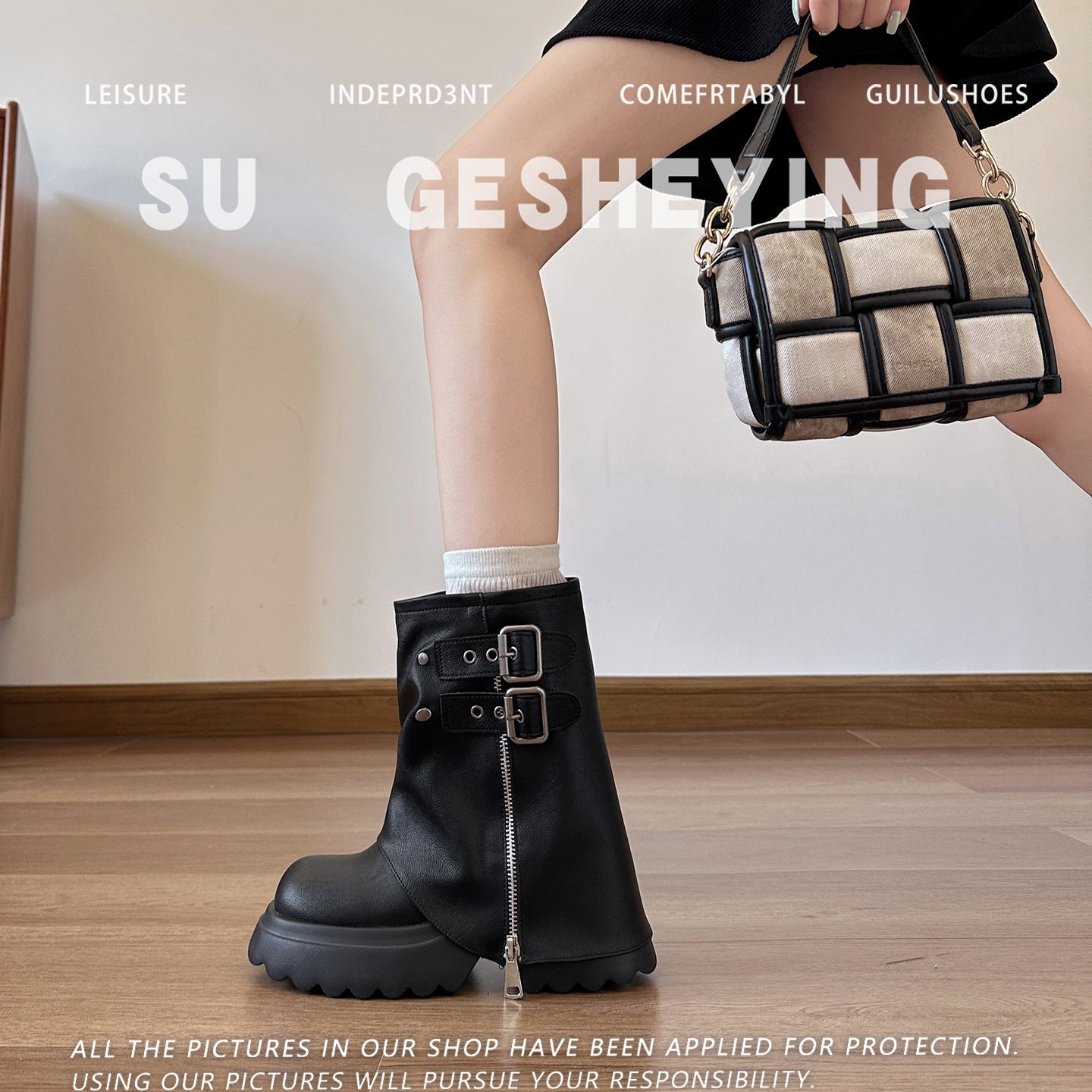 Women's British Style Platform Martin Slimming Pile Pants Boots