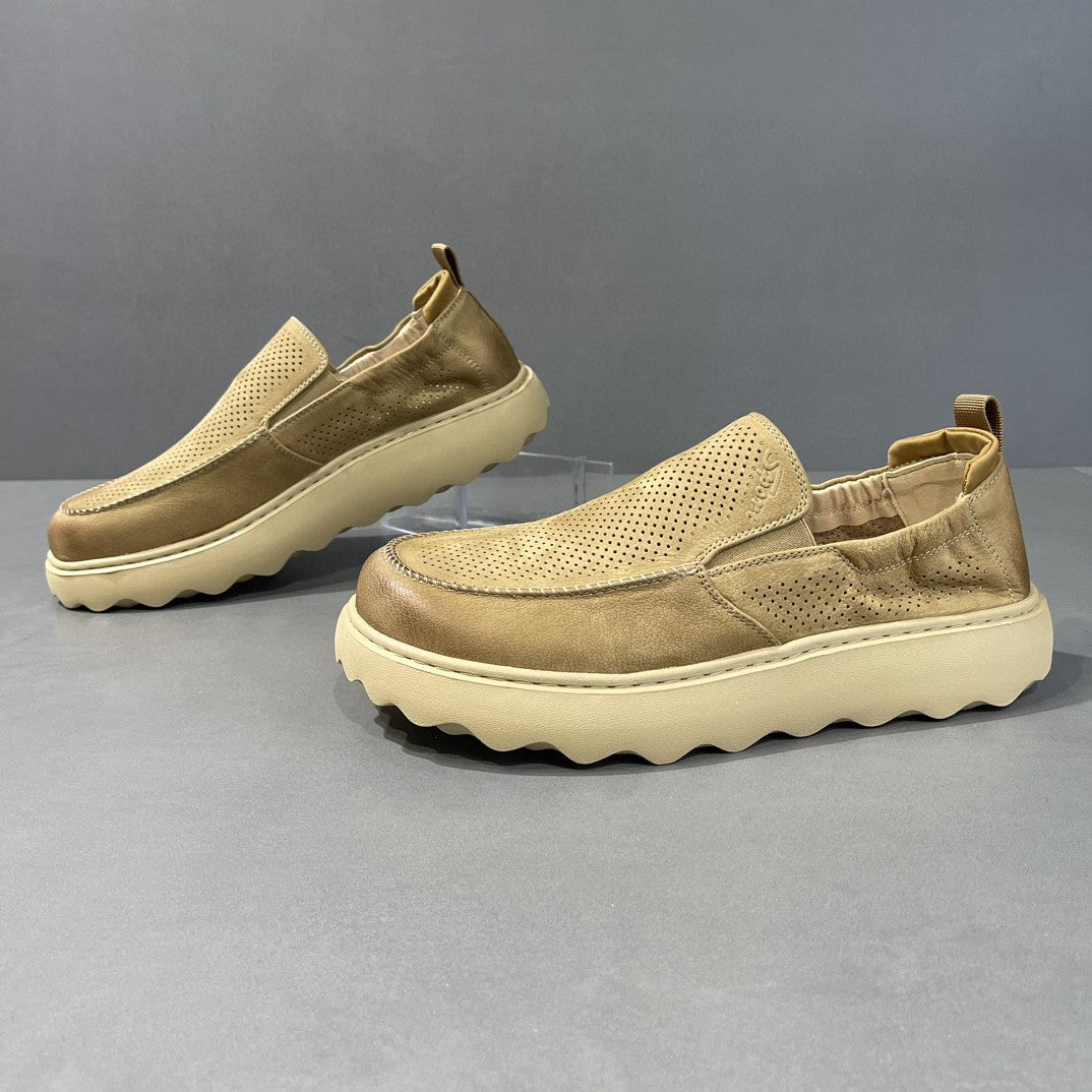Men's Summer Platform Slip-on Lofter Authentic Hollow Out Travel Breathable Loafers/doug Shoes