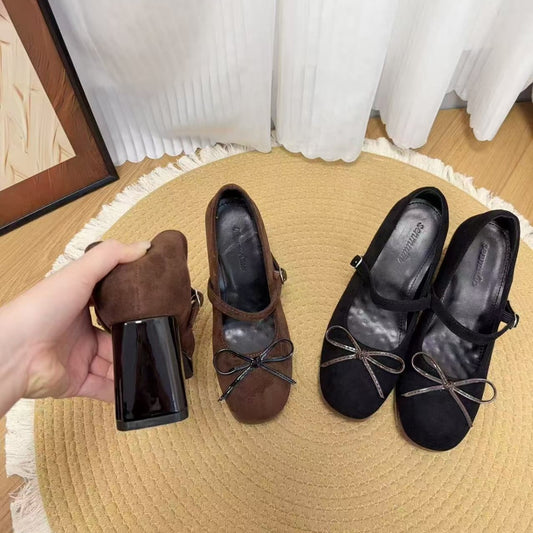 Women's Small Height Increasing Insole High Low-cut Chunky Mary Women's Casual Shoes