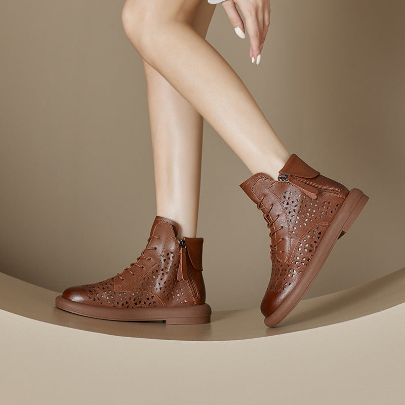 Women's Spring Hollow Martin Short Fashion Retro Style Side Zipper Low Men's Shoes