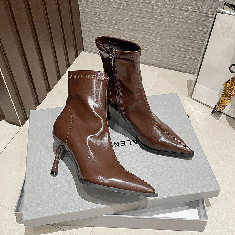 Women's Red Ankle For Stretch Thin Pointed Toe Heels