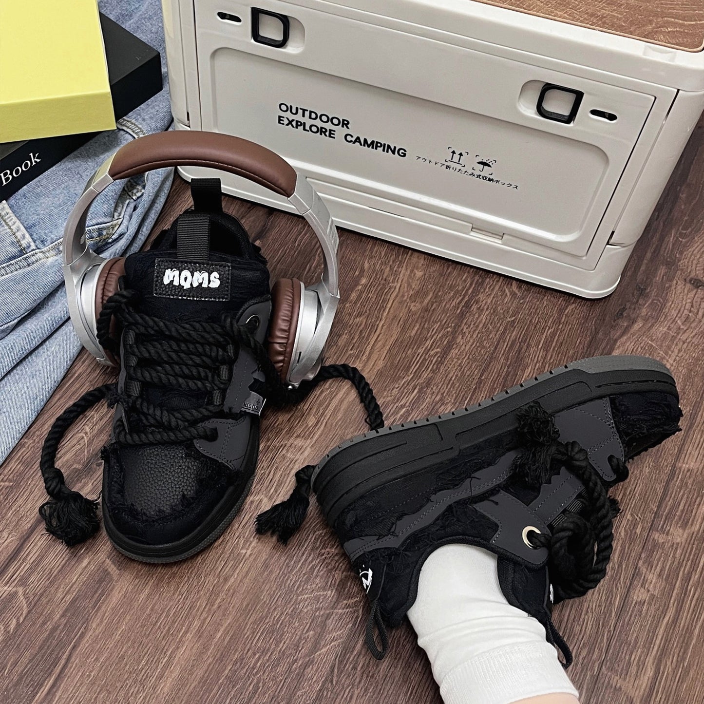 Women's & Men's Airplane Ticket Black Knight Trendy Bread Sneakers