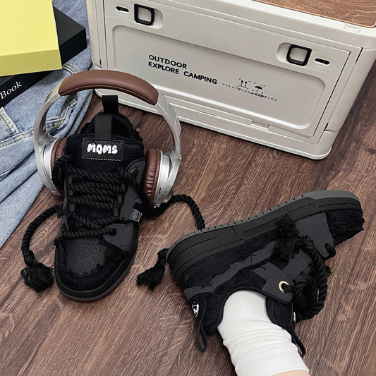 Women's & Men's Airplane Ticket Black Knight Trendy Bread Sneakers