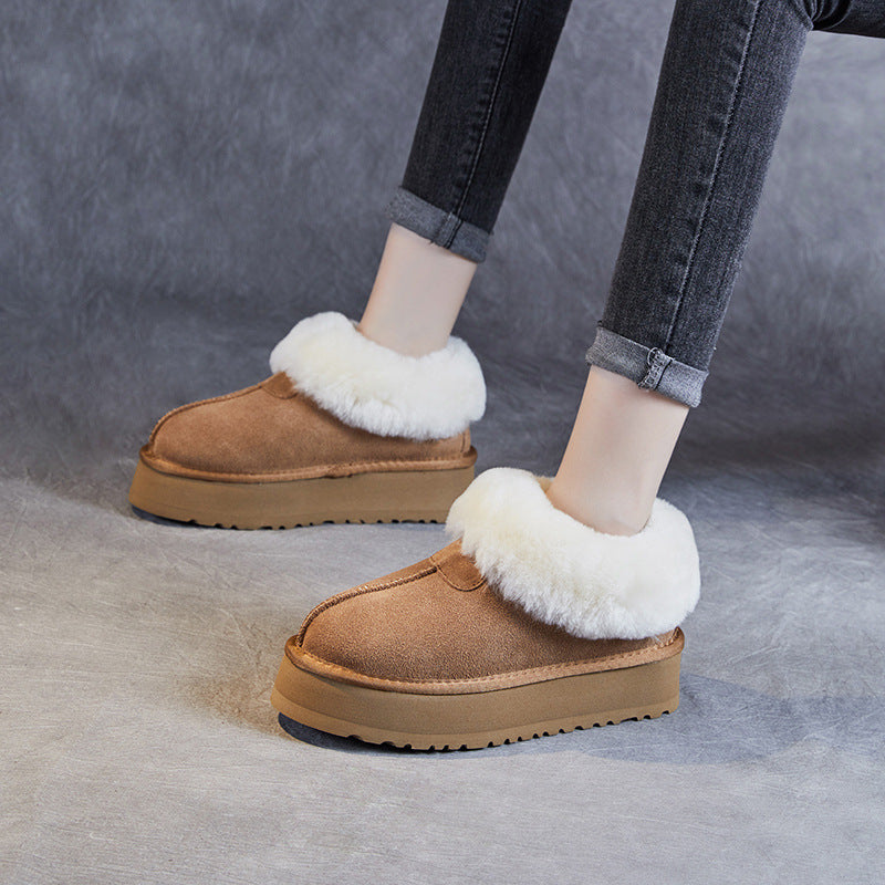 Women's Wool Winter Fleece-lined Platform Increased Fluffy Snow Boots