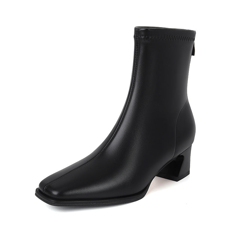 Women's French Style Chunky Short Commuter Back Zipper Boots