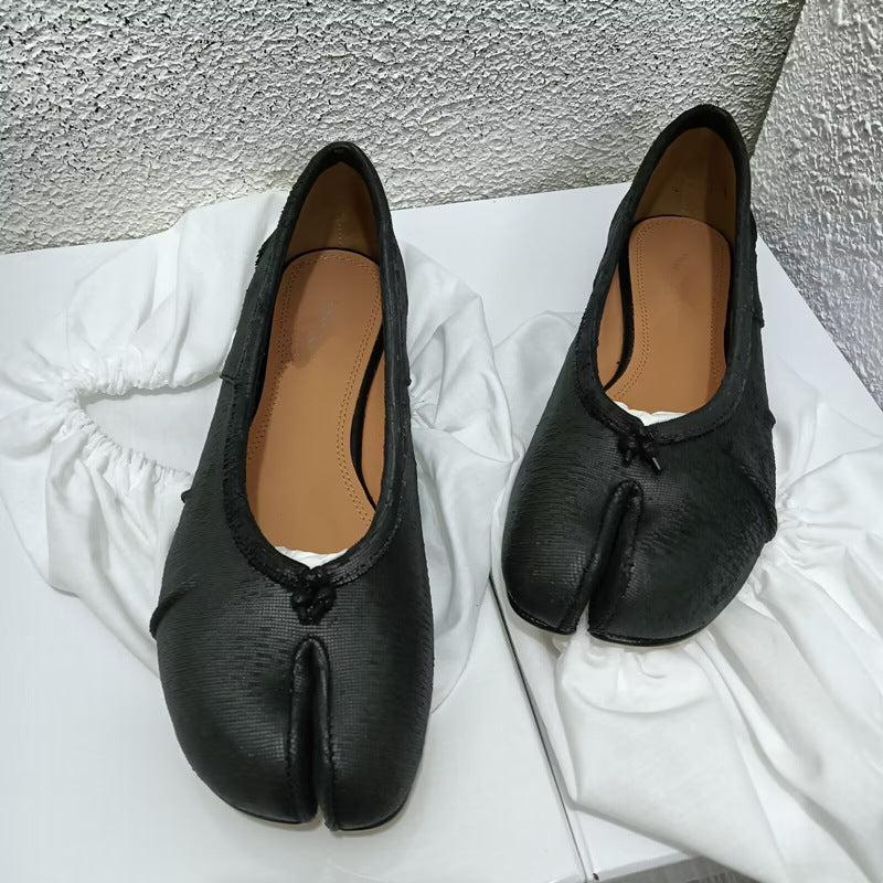 Women's White Sheepskin Split Toe Flat Ballet Women's Casual Shoes