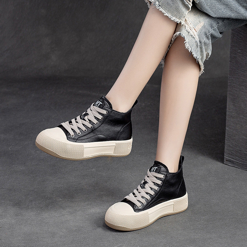 Women's Cowhide Toe Box Retro Rub Colored Spring Women's Shoes