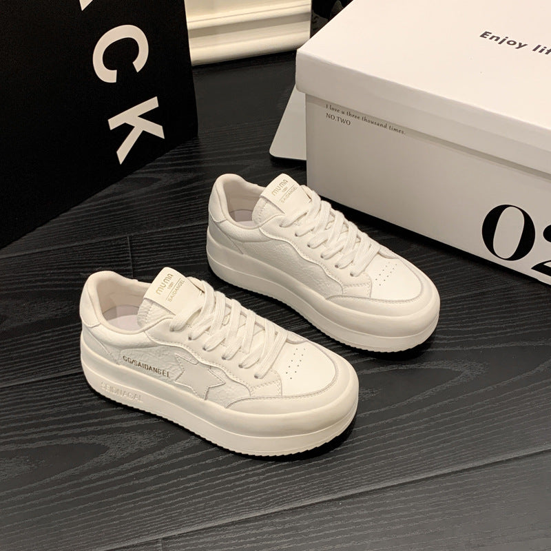 Women's White Spring Old Gold Thick Bottom Soft Surface Star Sneakers