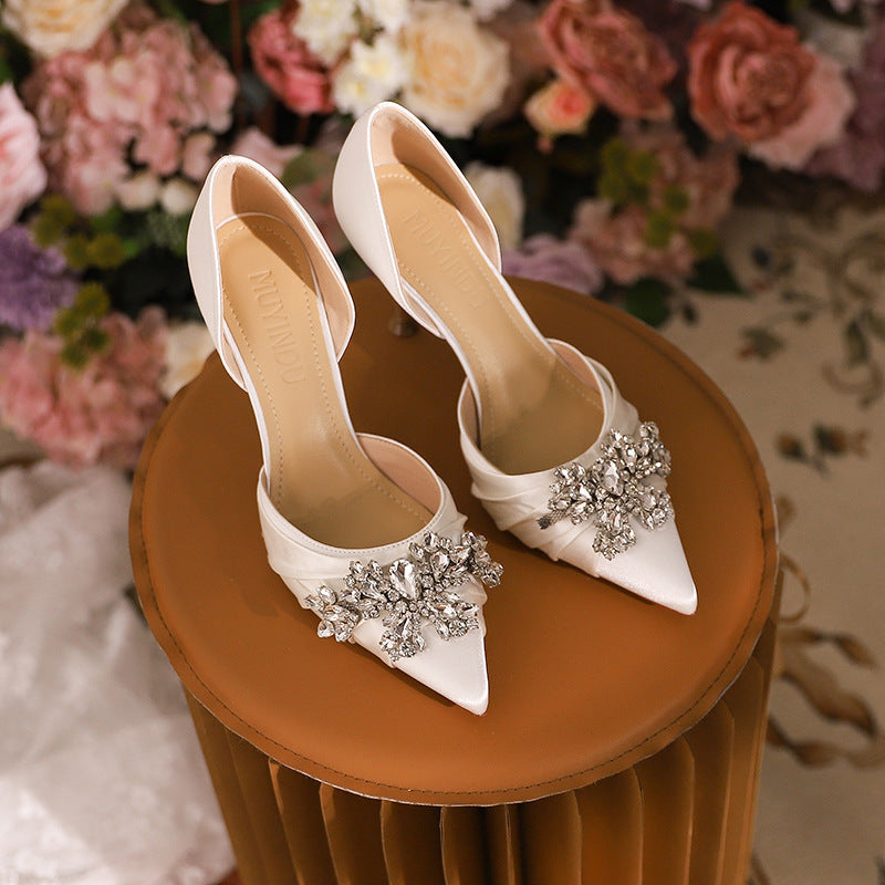 Women's Simple Summer Toe Cap Stilettos Rhinestone Pointed Plus Size High Heeled Sandals