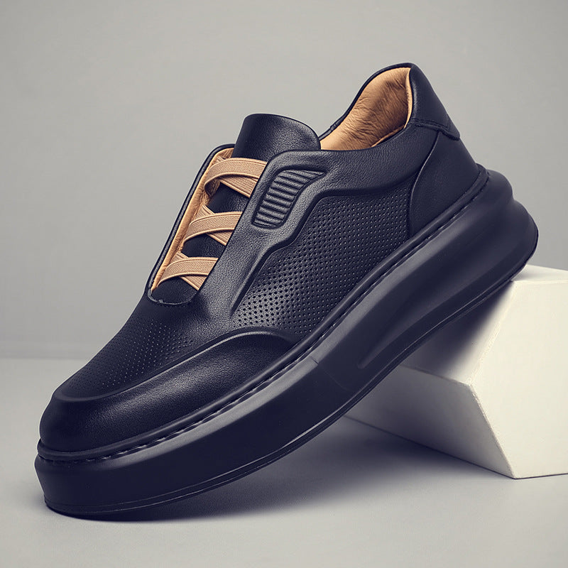 Men's Top Layer Cowhide Black Simple Breathable Leather Shoes