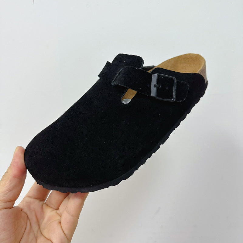 Women's Cork Sole Genuine Lazy Pump Half Flat Slippers