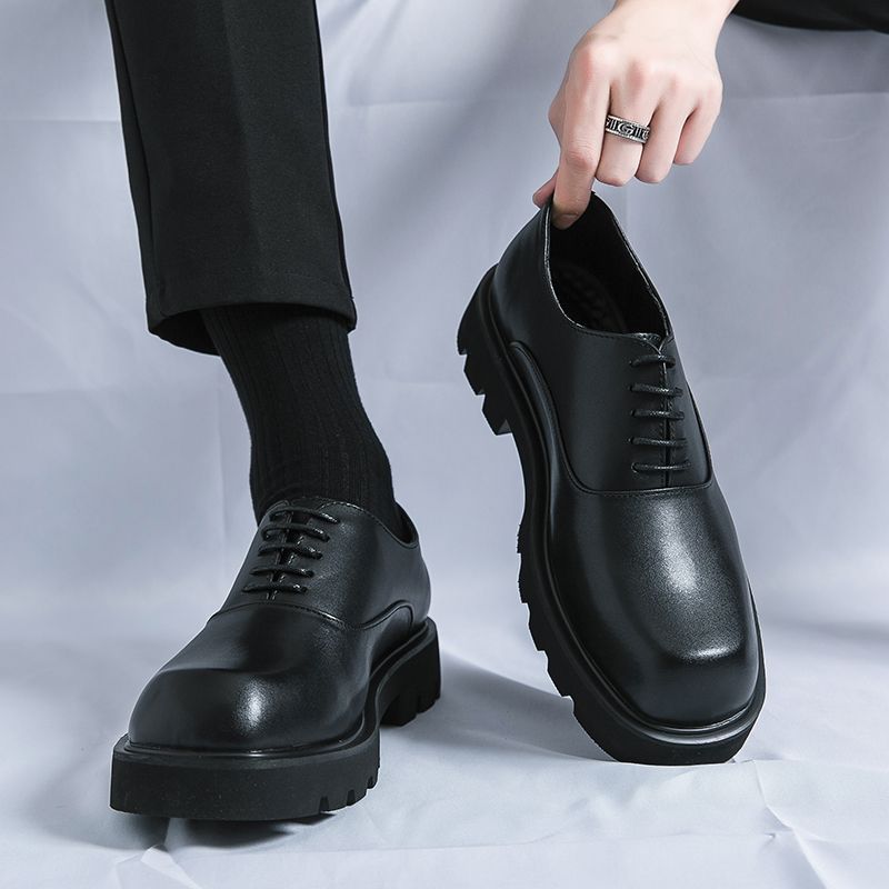 Men's High-grade Platform Korean Niche Design Black Summer Tide Increased Men's Casual Leather Shoes