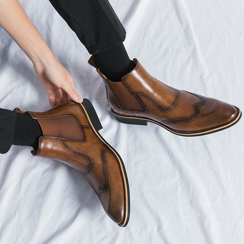 Men's Chelsea Retro Martin Height Increasing Leisure British Style Middle Men's Business Leather Shoes