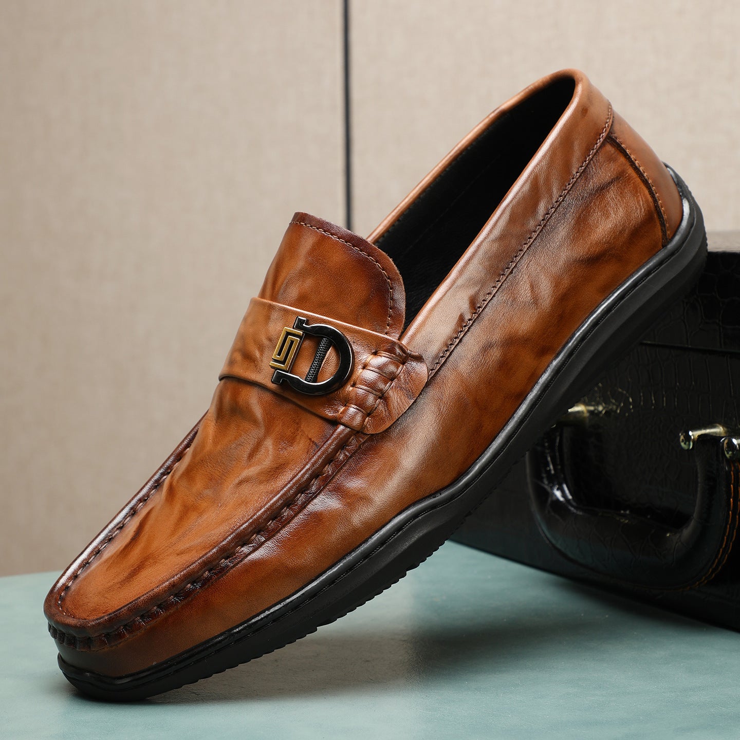 Men's Clutch Pattern Cowhide Spring Slip-on Comfortable Flat Loafers/doug Shoes