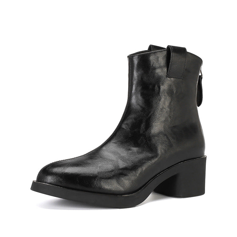 Women's Soft Bottom Chunky Short Commuter Thin Women's Leather Boots