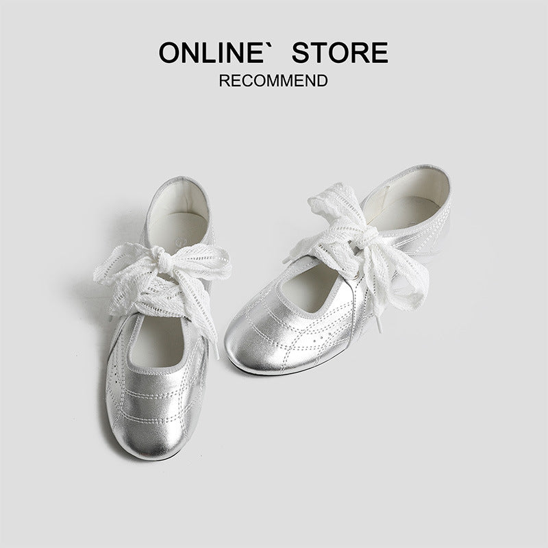 Women's Shallow Mouth French Style Ballet Classic Lace Strap Men's Shoes