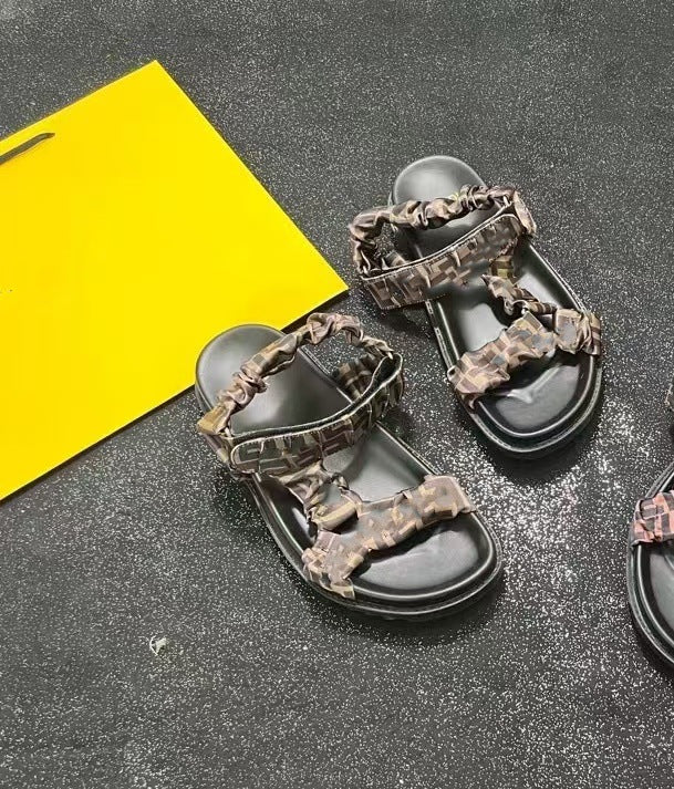 Platform Satin Drawstring For Outdoors Beach Pleated Flat Sandals