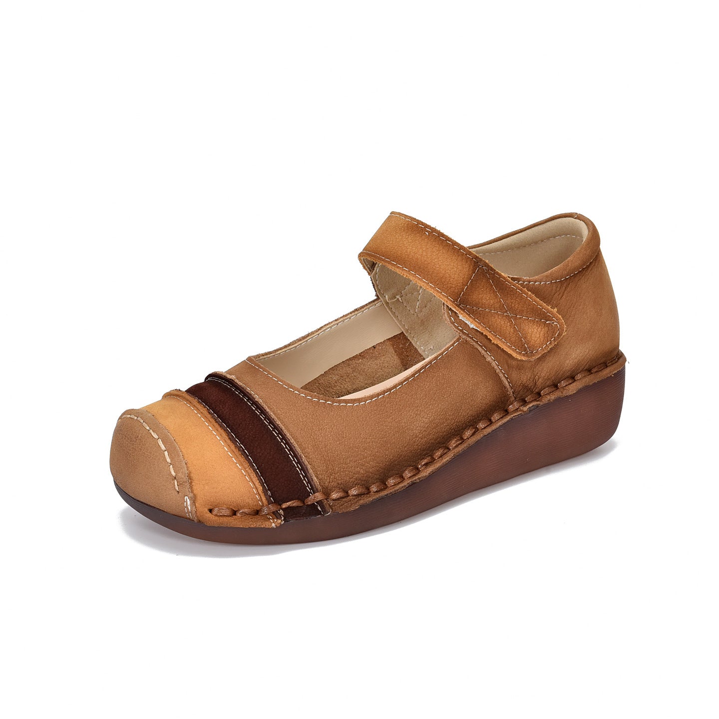 Women's Toe Stitching Genuine Soft Bottom Wedge Pumps Men's Shoes