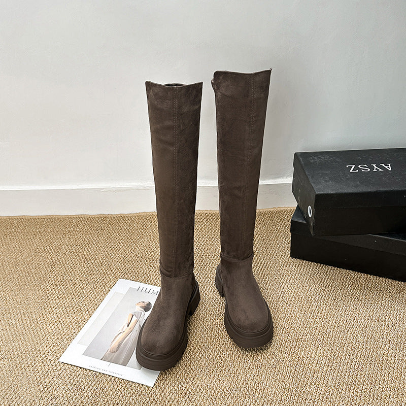 Long Female Height Increasing Suede Over Boots