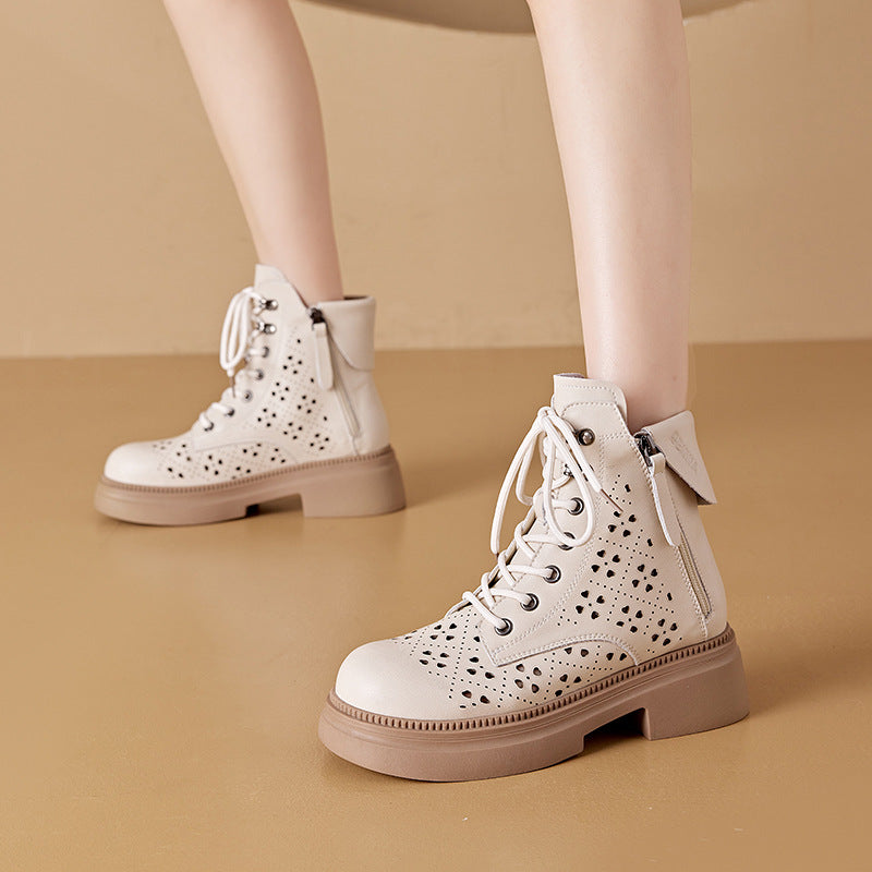 Women's Authentic Hollow Out Martin Thick-soled Korean Double-sided Women's Leather Boots