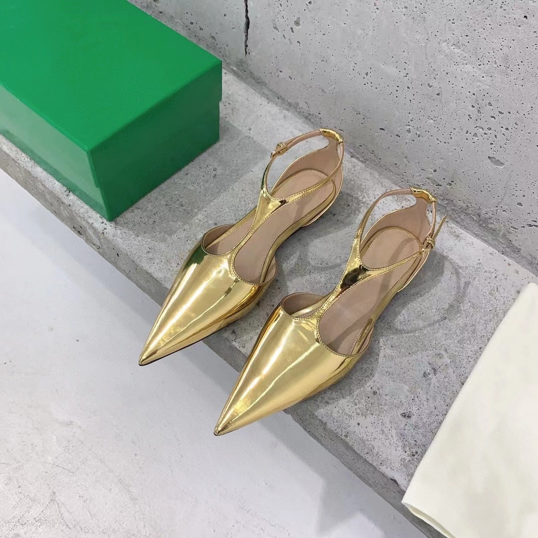 Women's Summer Fashionable Pointed Elegant Side Empty Closed Flat Sandals