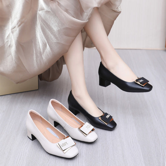 Women's Chunky Low-cut Square Toe Small Size Women's Shoes