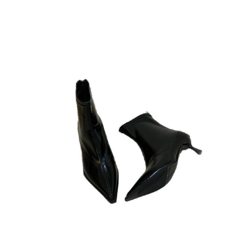 Women's High-heeled Skinny French Stiletto Retro Back Zip Soft Ankle Women's Leather Boots