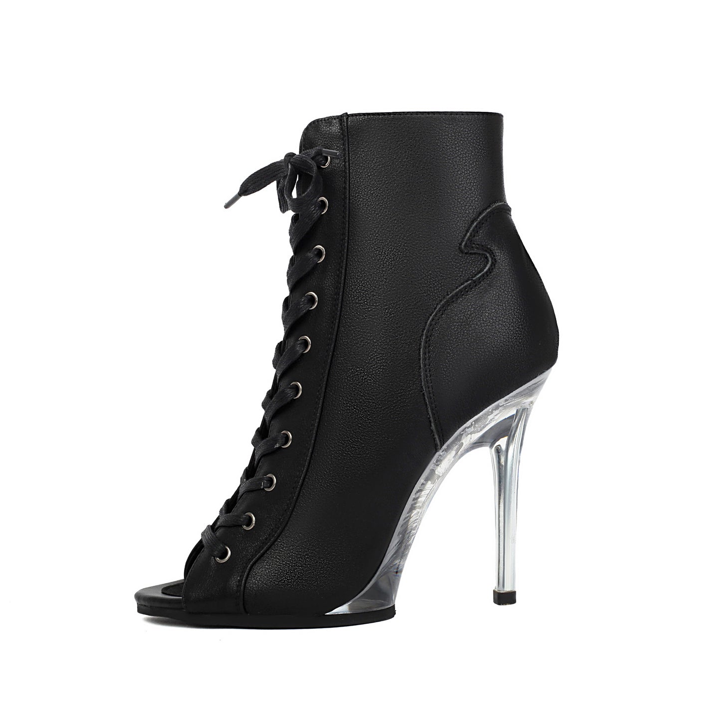 Jazz High Transparent Stiletto Sexy Crystal Dance Peep Toe Women's Leather Boots