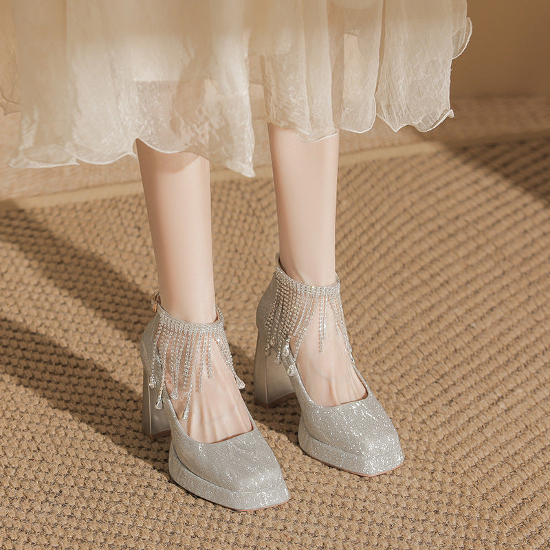 Dress Two-way High Square Toe Low-cut Waterproof Platform Women's Fashion Shoes