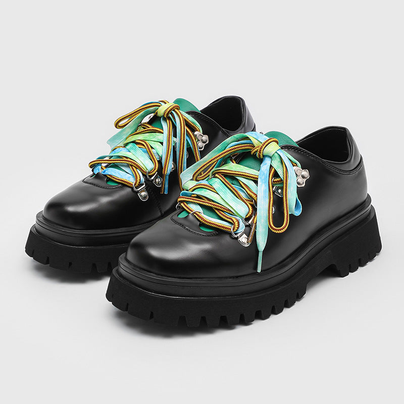 Color Shoelaces Fashion Thick-soled British Style Men's Casual Leather Shoes