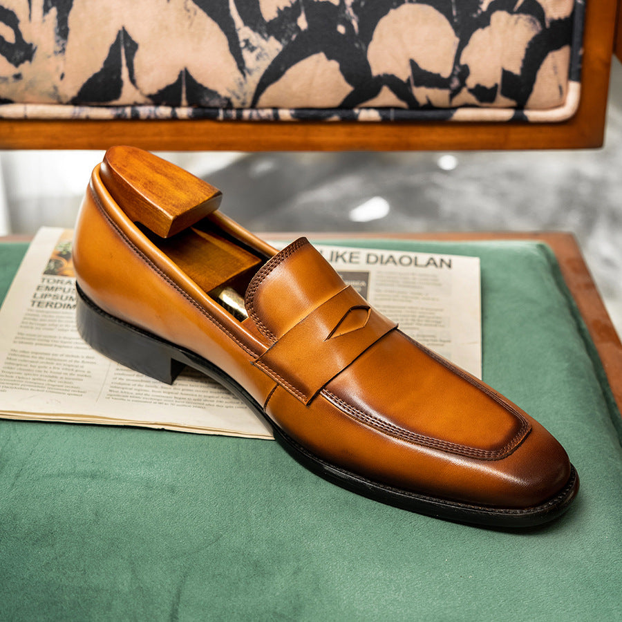 Men's Quality Penny Square Toe Cowhide Slip-on Loafers