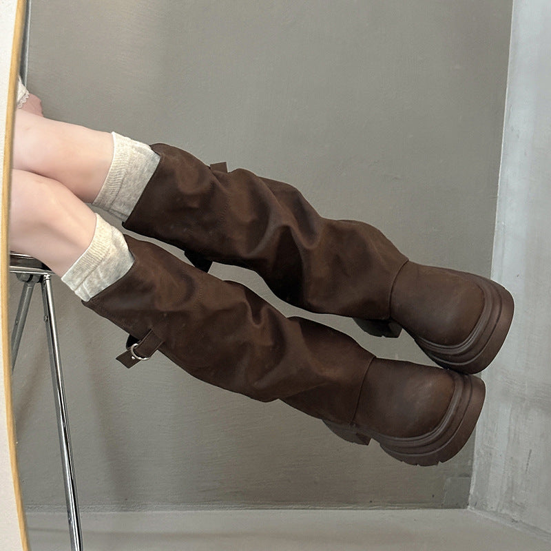 Women's Retro Easy Matching Handsome Fashion Temperament Thick Bottom Pants Women's Leather Boots