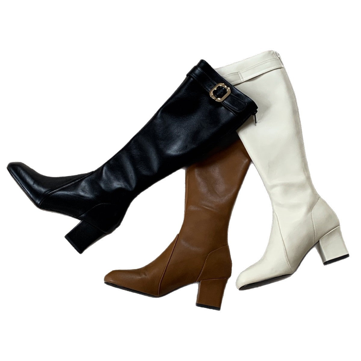 Women's Home Belt Buckle High-heeled Thigh Chunky Square Women's Leather Boots
