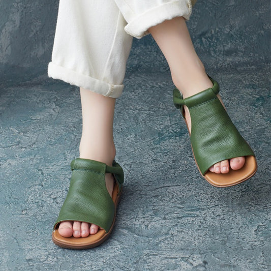 Women's British Style Handmade Velcro Open Toe Men's Shoes